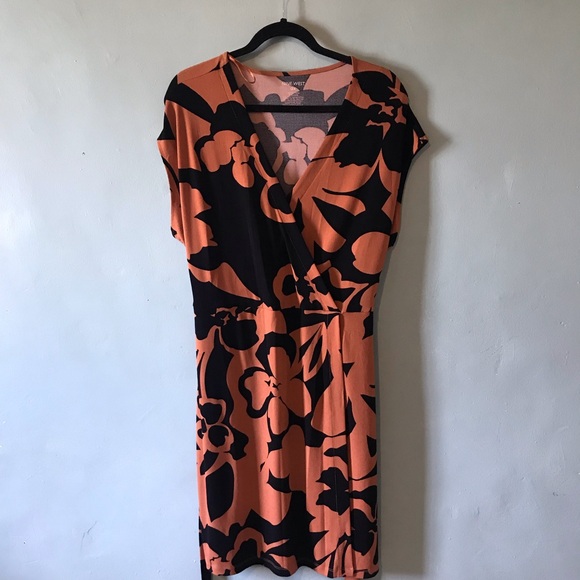 Nine West Dresses & Skirts - Nine West Orange and Black Floral Wrap Midi Dress